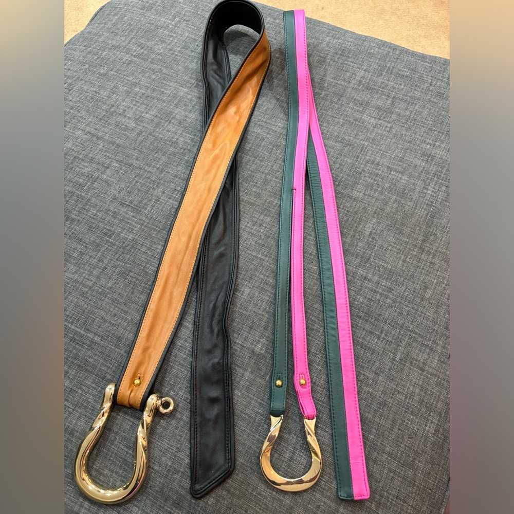 Diane VonFurstenberg large buckle wrap belts six M/L. Black & tan, Green & Pink